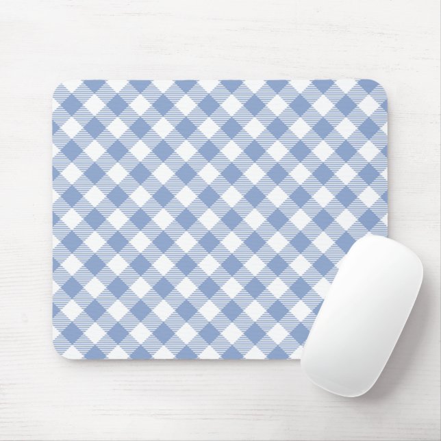 Light Blue Gingham Pattern Classic Checkered Print Mouse Pad (With Mouse)