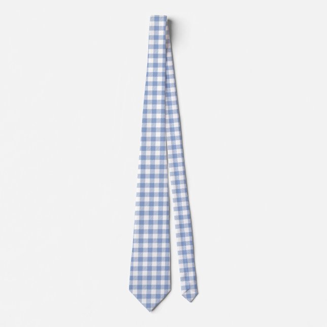 Light Blue Gingham Pattern Classic Checkered Print Neck Tie (Front)