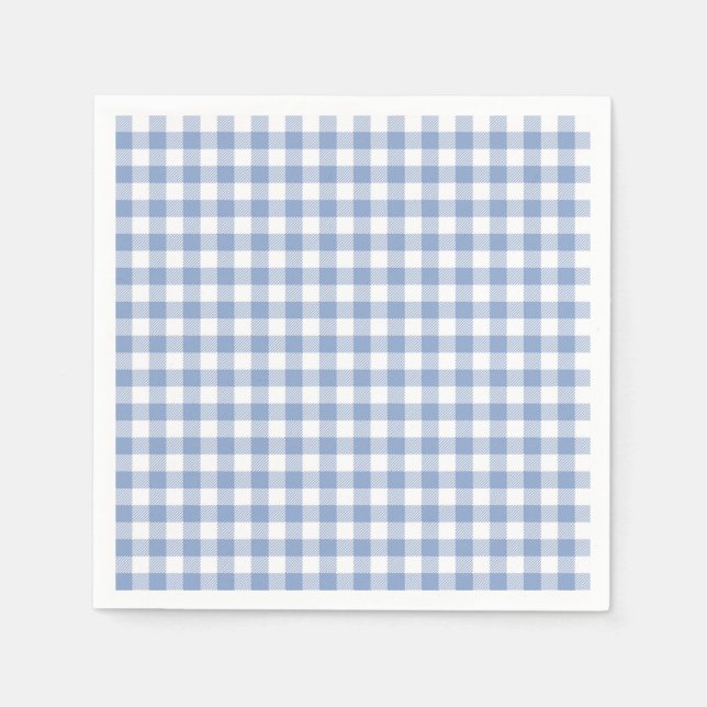 Light Blue Gingham Pattern Classic Checkered Print Paper Napkins (Front)
