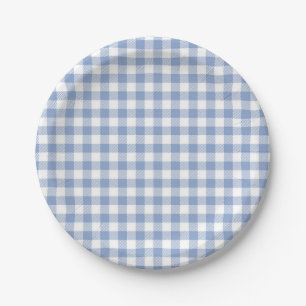 Light Blue Gingham Pattern Classic Checkered Print Paper Plates