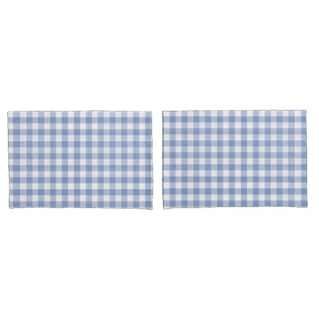 Light Blue Gingham Pattern Classic Checkered Print Pillow Case (Front-Set)