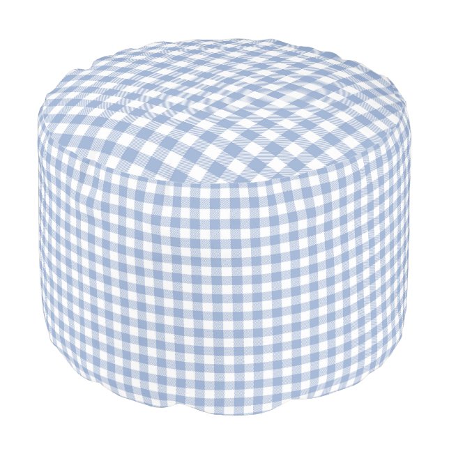 Light Blue Gingham Pattern Classic Checkered Print Pouf (Angled Back)
