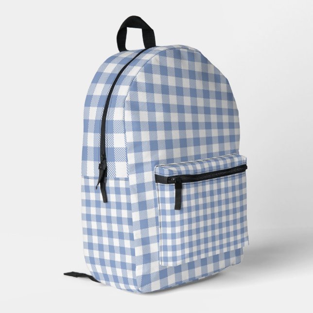 Light Blue Gingham Pattern Classic Checkered Print Printed Backpack (Back Corner Left)