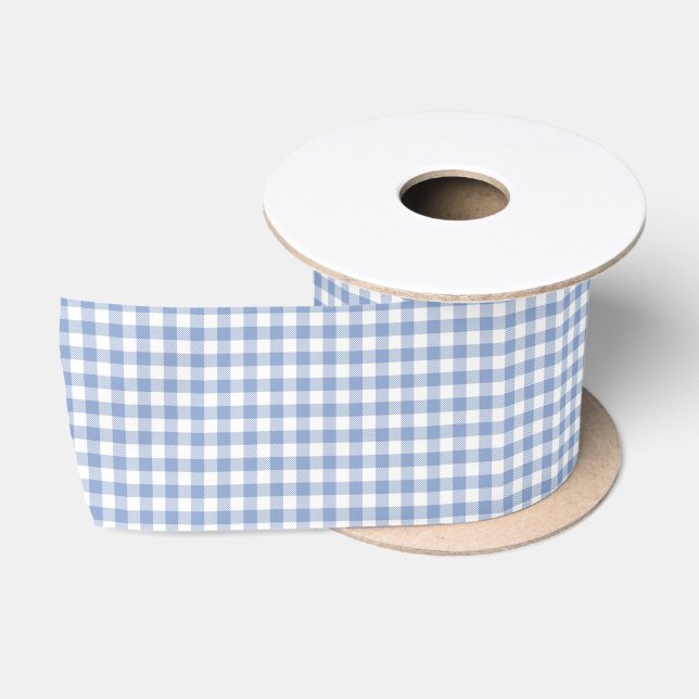 Light Blue Gingham Pattern Classic Checkered Print Satin Ribbon (Spool)