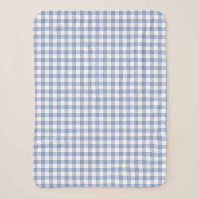 Light Blue Gingham Pattern Classic Checkered Print Sherpa Blanket (Front)
