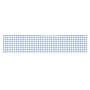 Light Blue Gingham Pattern Classic Checkered Print Short Table Runner