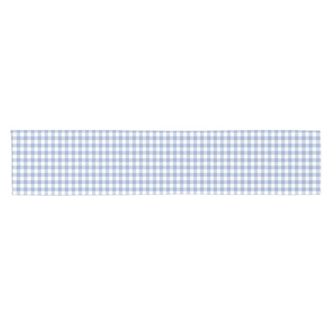 Light Blue Gingham Pattern Classic Checkered Print Short Table Runner (Horizontal)