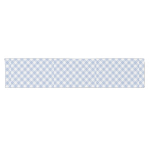 Light Blue Gingham Pattern Classic Checkered Print Short Table Runner