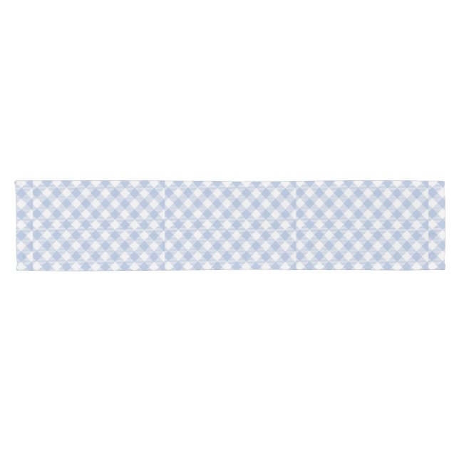 Light Blue Gingham Pattern Classic Checkered Print Short Table Runner (Horizontal)