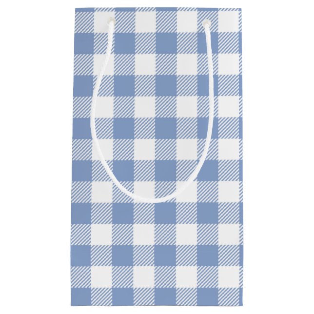 Light Blue Gingham Pattern Classic Checkered Print Small Gift Bag (Front)