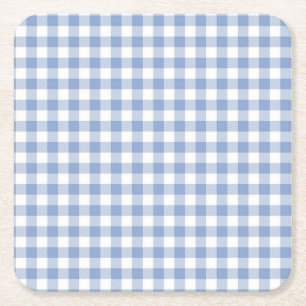 Light Blue Gingham Pattern Classic Checkered Print Square Paper Coaster