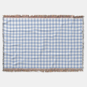 Light Blue Gingham Pattern Classic Checkered Print Throw Blanket