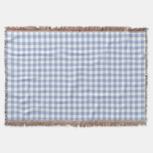 Light Blue Gingham Pattern Classic Checkered Print Throw Blanket (Front)