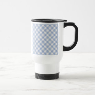 Light Blue Gingham Pattern Classic Checkered Print Travel Mug