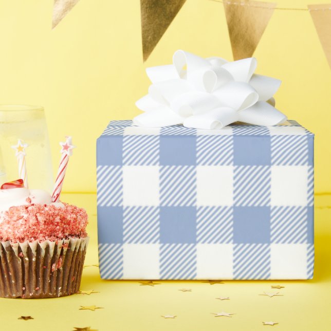 Light Blue Gingham Pattern Classic Checkered Print Wrapping Paper (Birthday Party)