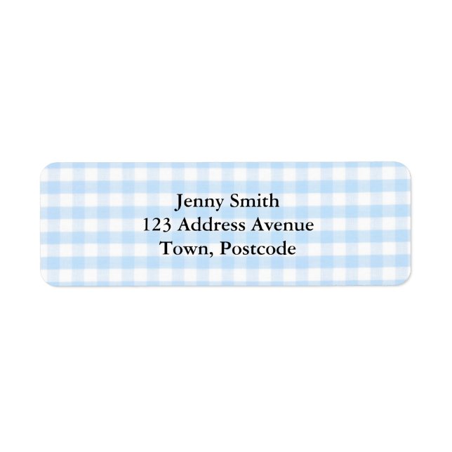 Light blue gingham pattern label (Front)