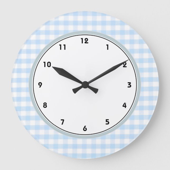 Light blue gingham pattern large clock (Front)