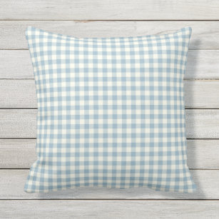 Light Blue Gingham Pattern Outdoor Pillows