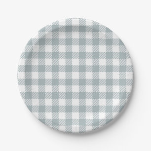 Light Blue Gingham Pattern Paper Plates