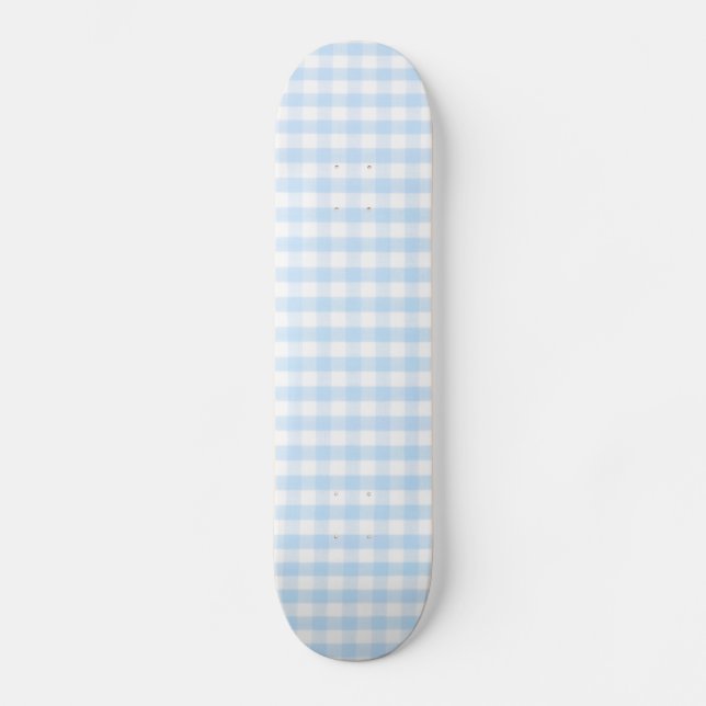 Light blue gingham pattern skateboard deck (Front)