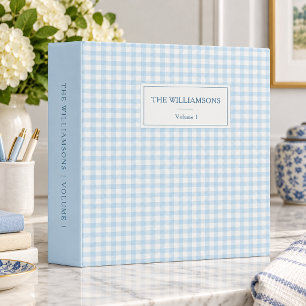 Light Blue Gingham Personalized Family Photo 3 Ring Binder