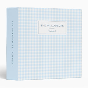 Light Blue Gingham Personalized Family Photo 3 Ring Binder