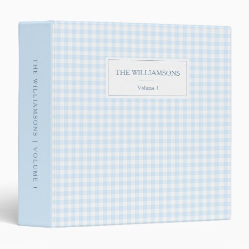 Light Blue Gingham Personalized Family Photo 3 Ring Binder