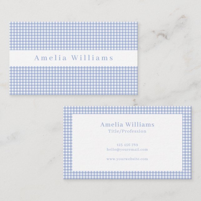 Light Blue Gingham Plaid Business Card (Front/Back)
