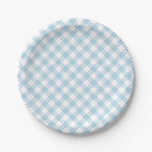 Light Blue Gingham Plaid Pattern Paper Plates