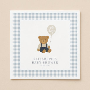 Light Blue Gingham Teddy Bear Baby shower Napkins