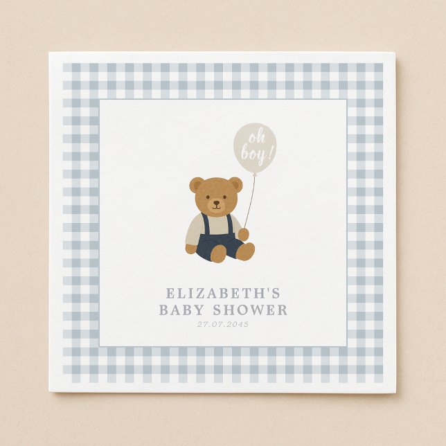 Light Blue Gingham Teddy Bear Baby shower Napkins (Creator Uploaded)