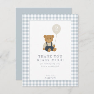Light Blue Gingham Teddy Bear thank you card