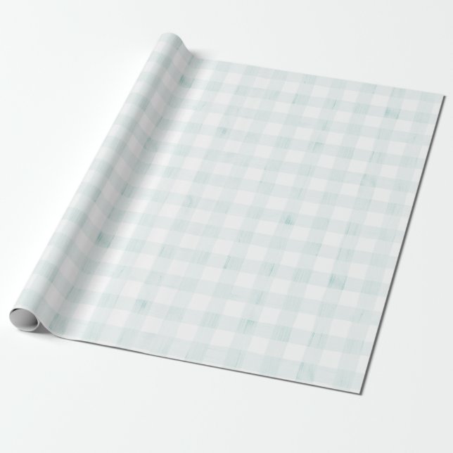 Light Blue Gingham Watercolor Wrapping Paper (Unrolled)