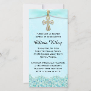 Light Blue Girls Baptism Christening Invitation