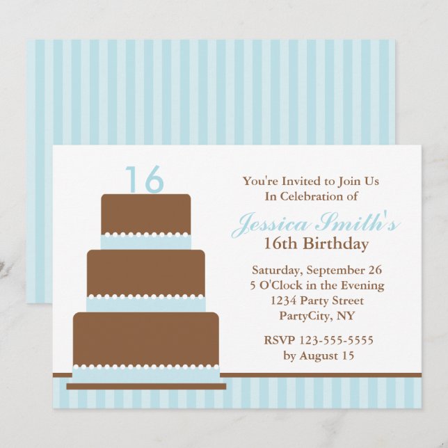 Light Blue Girls Birthday Party Invitation (Front/Back)