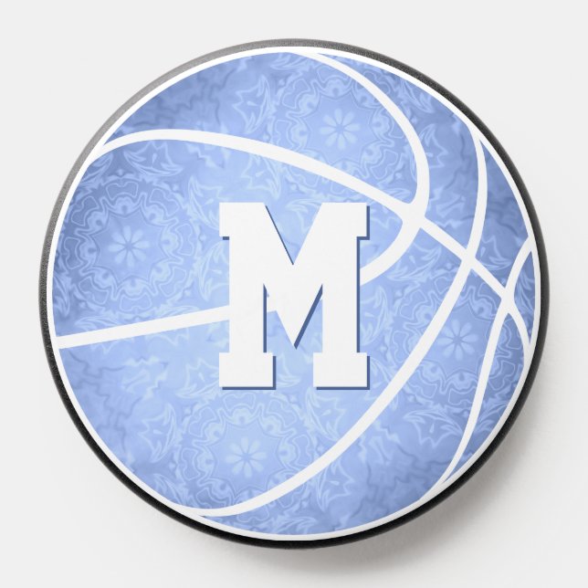 light blue girly basketball w monogram  PopSocket (Popsocket)