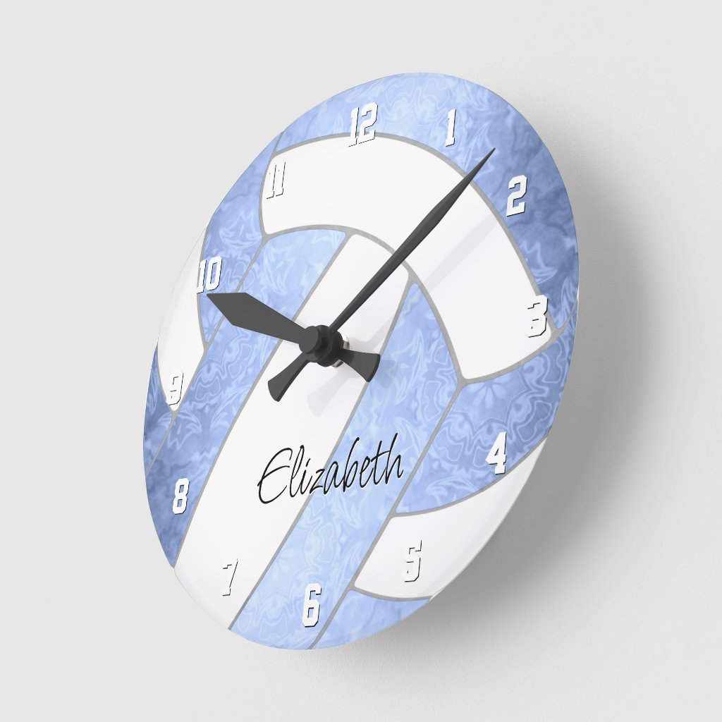 light blue girly volleyball sports room wall clock