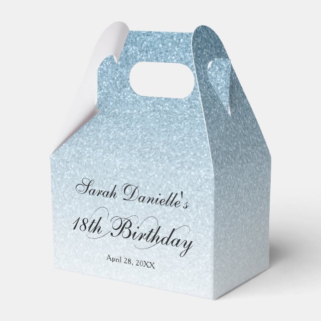 Light Blue Glam Glitter Personalized Favor Boxes (Front Side)