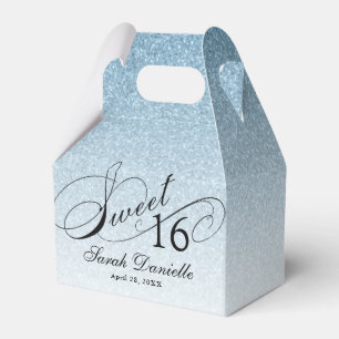 Light Blue Glam Glitter Sweet 16 Custom Party Favor Boxes