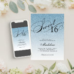 Light Blue Glam Glitter Sweet 16 Invitation<br><div class="desc">This beautiful invitation features faux light blue glitter and your custom text.  Use the template form the add your information.  Change the font or add more text using the Customize It feature.</div>