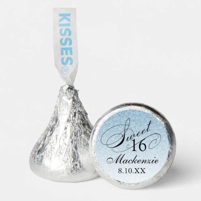 Light Blue Glam Glitter Sweet 16 Personalized Hershey®'s Kisses® (Front)
