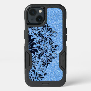 Light Blue Glitter & Dark Blue Lace Design iPhone 13 Case