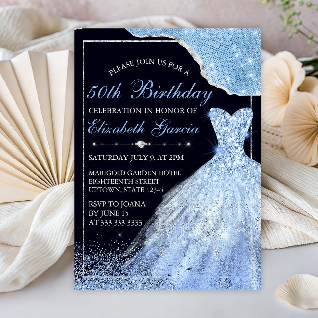 Light Blue Glitter Dress & Glam Edge Birthday Invitation (Creator Uploaded)