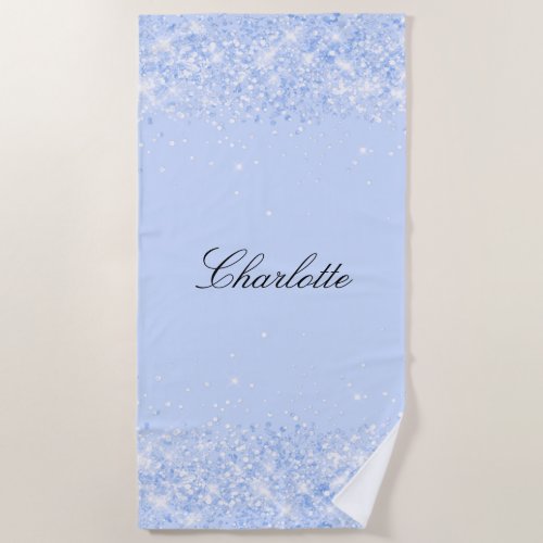 Light blue glitter dust name  beach towel