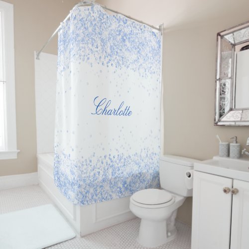 Light blue glitter dust white name elegant shower curtain