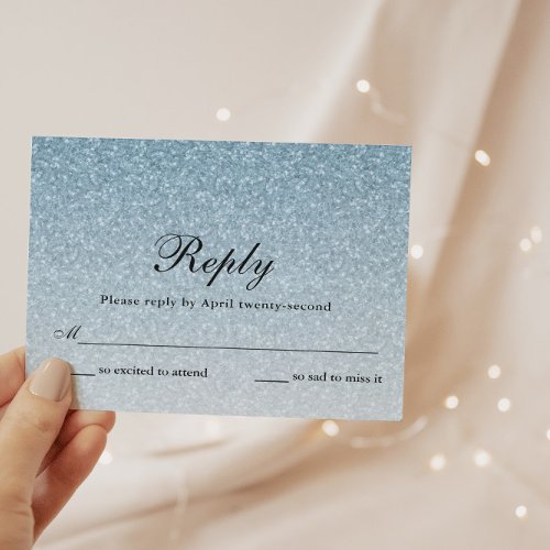 Light Blue Glitter Glam Personalized Reply Card