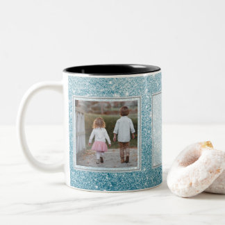 Light Blue Glitter Pictures & Text Design Your Own Two-Tone Coffee Mug
