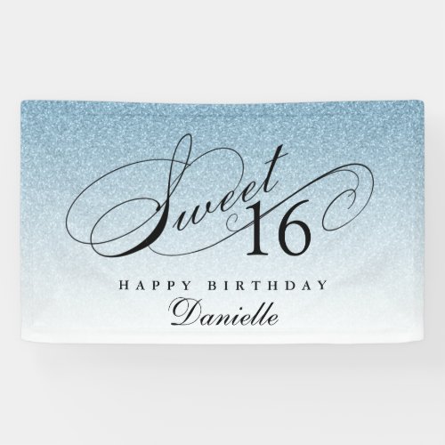 Light Blue Glitter Sweet 16 Personalized Birthday  Banner