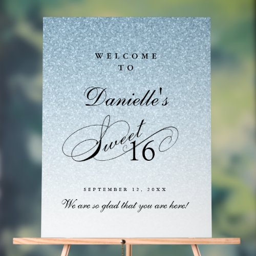 Light Blue Glitter Sweet 16 Personalized Welcome Acrylic Sign