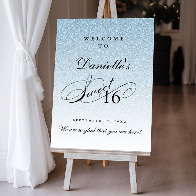 Light Blue Glitter Sweet 16 Personalized Welcome Foam Board (Creator Uploaded)